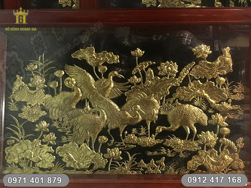 Tranh Sen Hạc Bằng Đồng 1m55 x 81cm